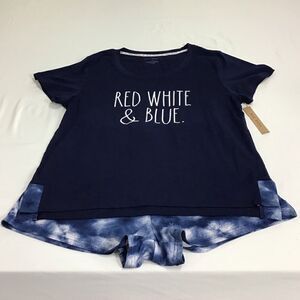 RAE DUNN RED WHITE & BLUE Tye-Dye Short Pajama Set